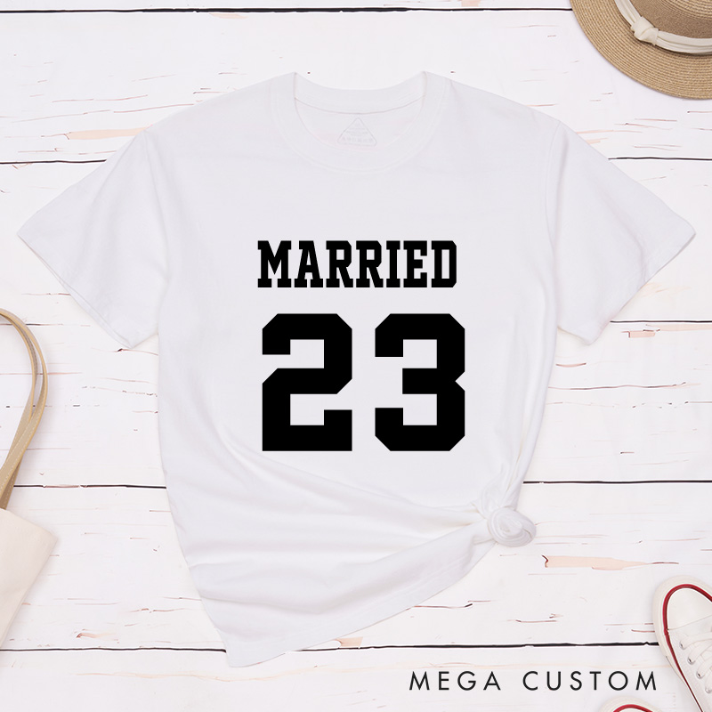 Personalized Bold Sports-Inspired Just Married Matching Wedding Couple Classic T-Shirt