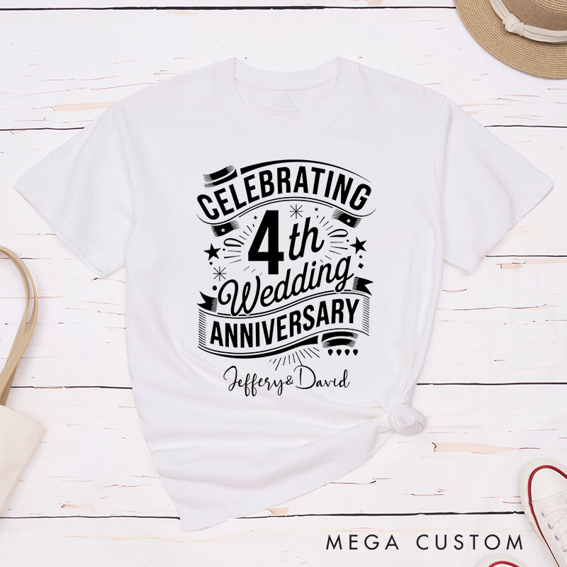 Personalized Couple 4th Anniversary T-Shirt Elegant Celebrating 4th Wedding Anniversary Shirts Couple T-Shirts for Husband Wife