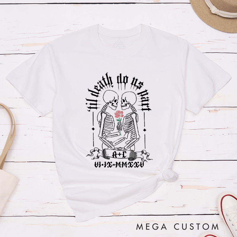 Personalized Romantic Gothic Skeleton 'Til Death Do Us Part Matching Wedding Couple Classic T-Shirt