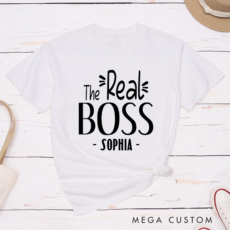 Personalized Couple The Boss and The Real Boss Matching T-Shirt Valentine's Day T-Shirt for Husband Wife Boyfriend Girlfriend Gift for Hubby Wifey