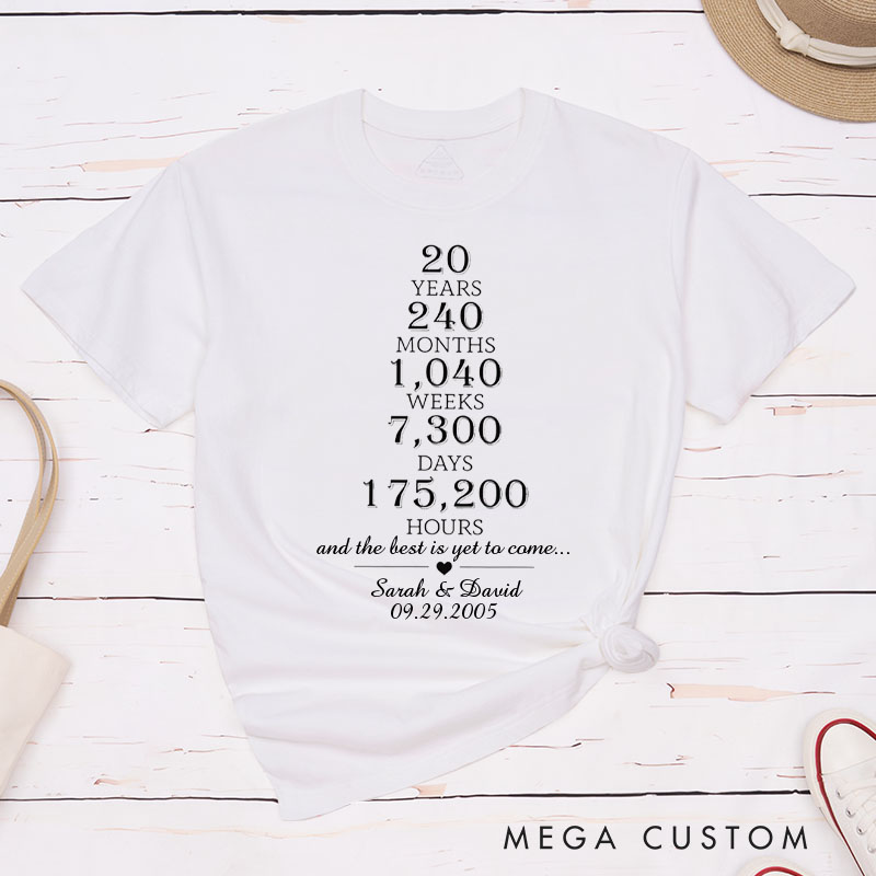 Personalized Couple 20th Anniversary T-Shirt 20 Years of Love Milestone Anniversary  Shirts Couple Anniversary T-Shirts for Wife Husband