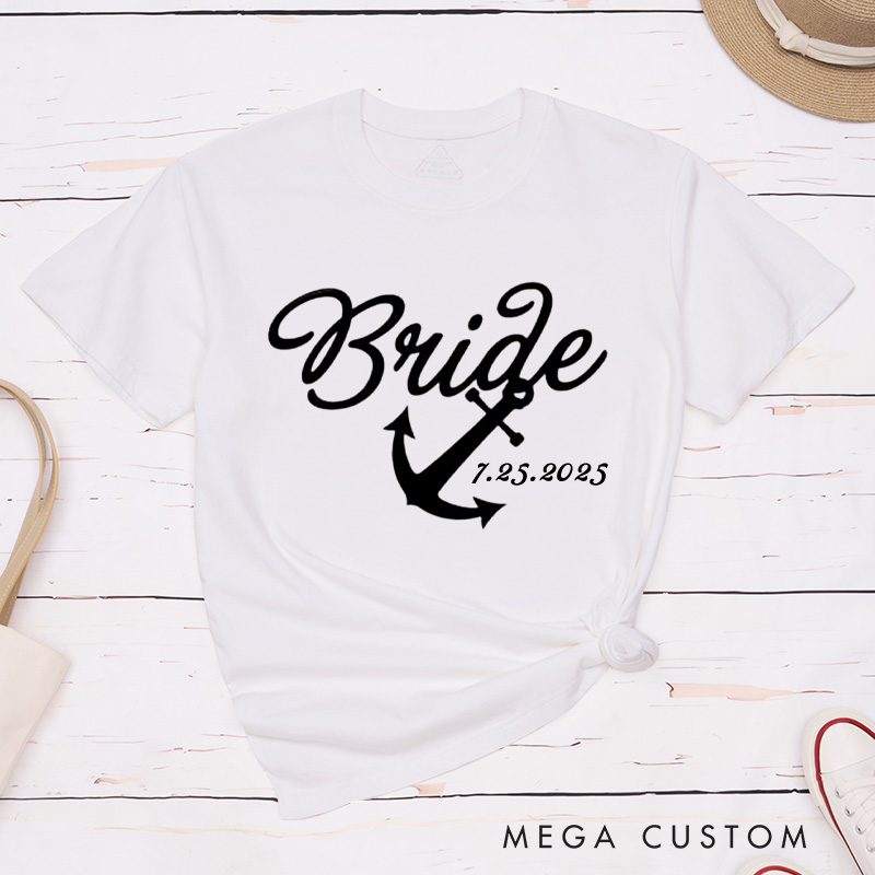 Personalized Elegant Nautical Bride and Groom with Anchor and Helm Matching Wedding Couple Classic T-Shirt