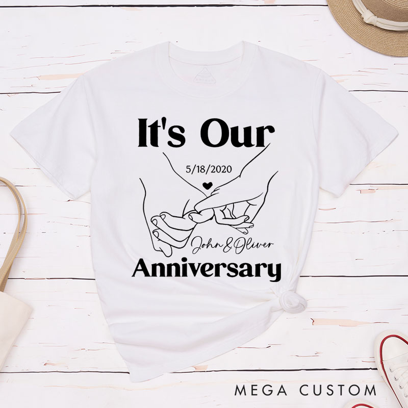 Personalized Couple 5th Anniversary T-Shirt It's Our Anniversary - Romantic Line Art Shirts Couple T-Shirts for Boyfriend Girlfriend