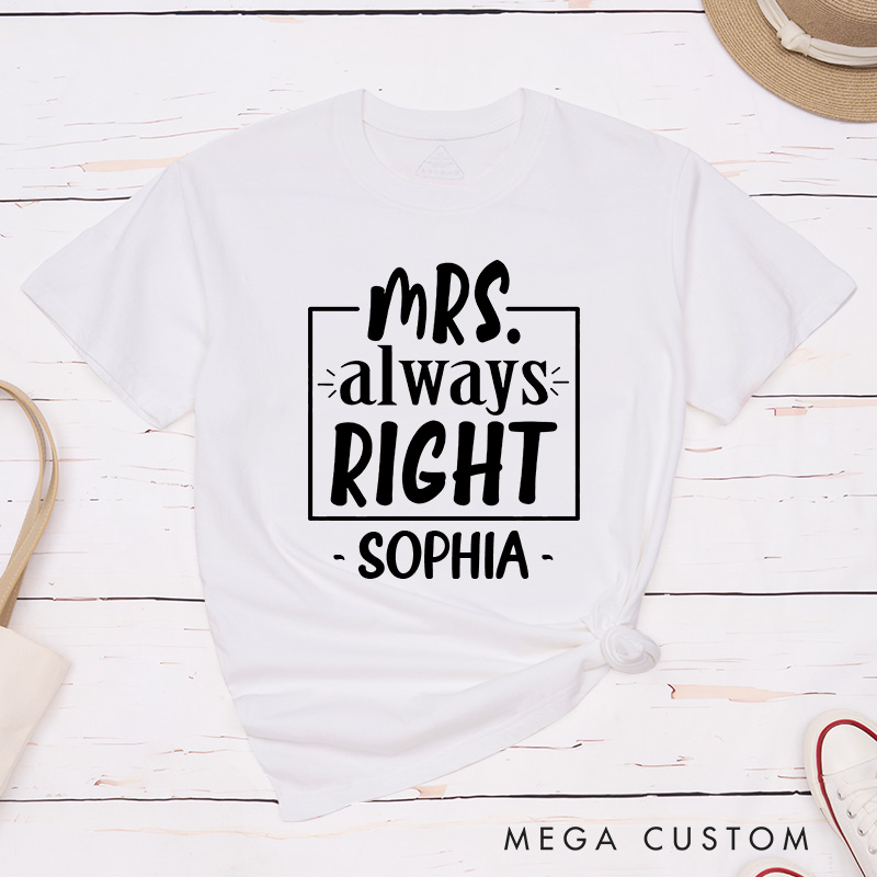 Personalized Couple Mr. Right and Mrs. Always Right Matching T-Shirt Valentine's Day T-Shirt for Husband Wife Boyfriend Girlfriend Gift