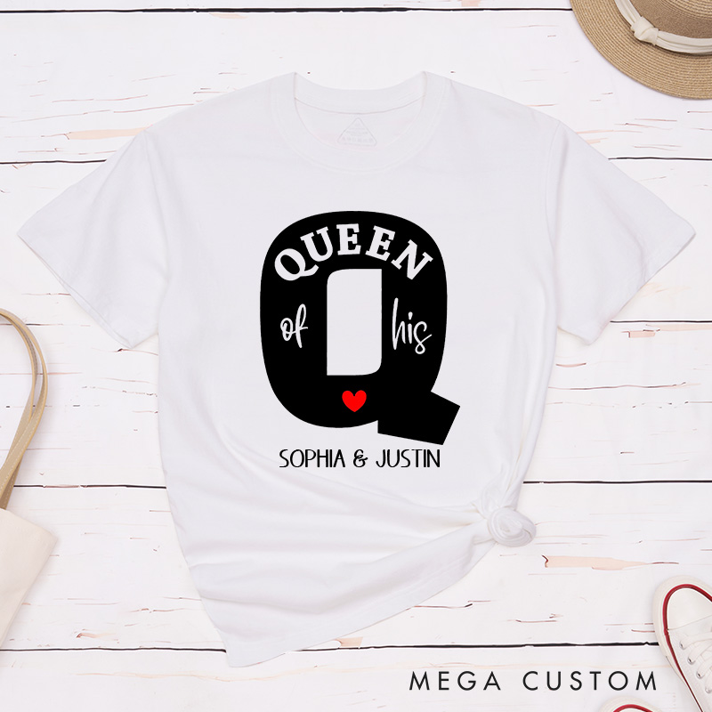 Personalized Couple King of Her Queen of His Matching T-Shirt Valentine's Day T-Shirt for Husband Wife Boyfriend Girlfriend Gift for Hubby Wifey