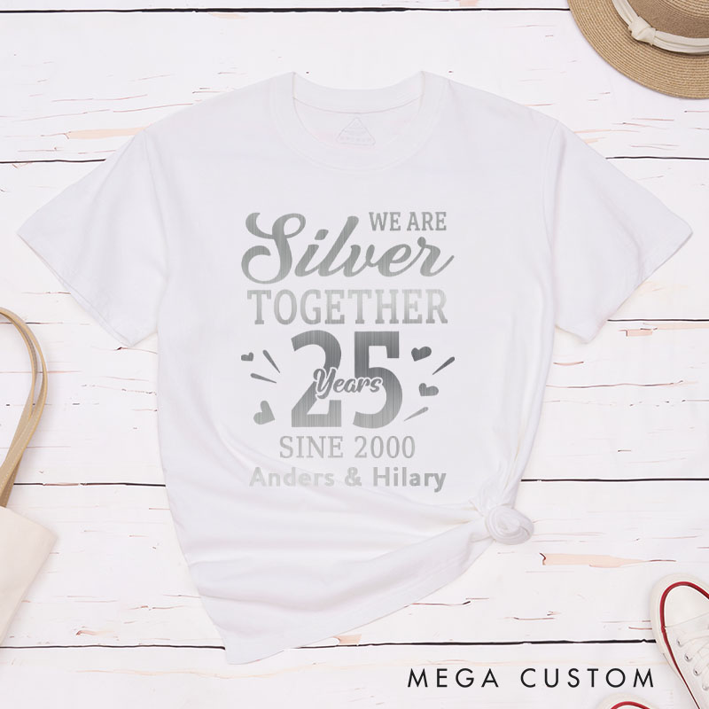 Personalized Couple 60th Anniversary T-Shirt Silver Together 25 Years of Love Anniversary Shirt Couple Gift Tee for Husband Wife
