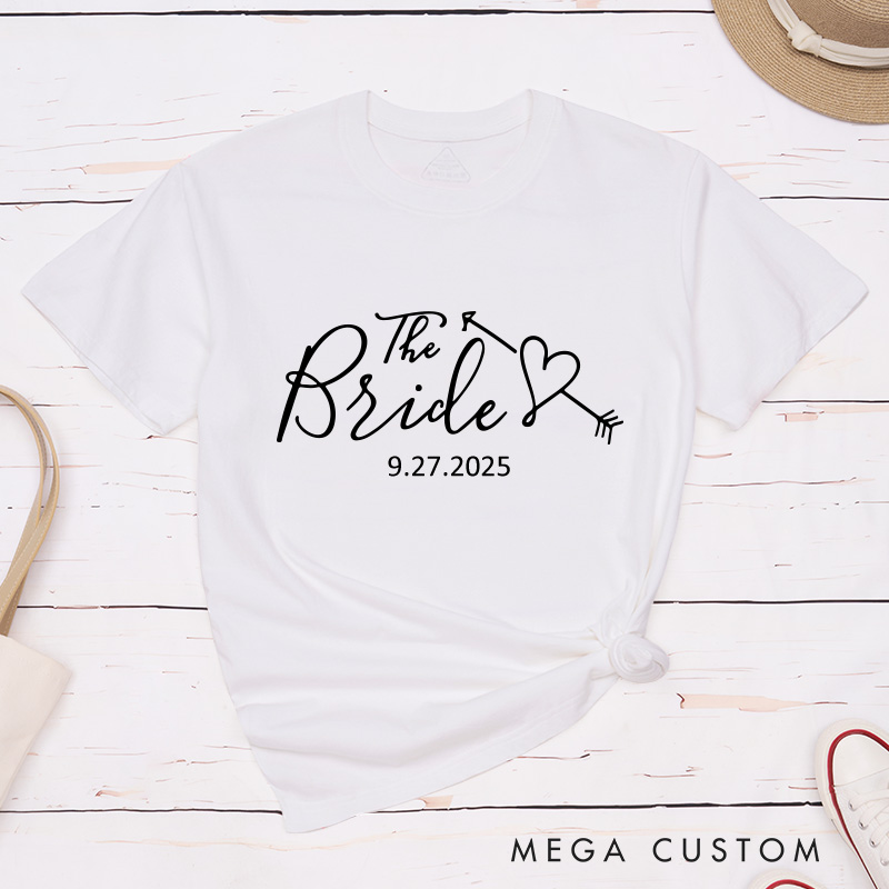 Personalized Romantic The Bride and The Groom with Heart Arrow Matching Wedding Couple Classic T-Shirt
