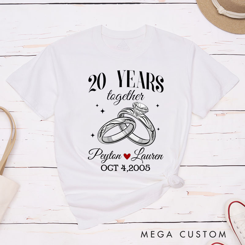 Personalized Couple 20th Anniversary T-Shirt 20 Years Together Elegant Anniversary Ring Anniversary Shirt Couple Gift Tee for Husband Wife