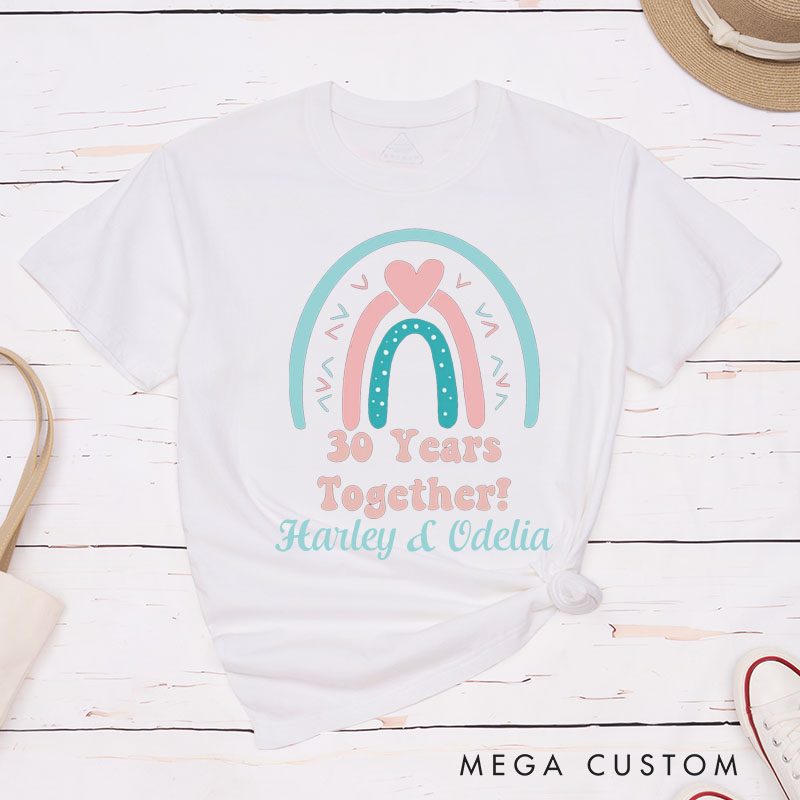 Personalized Couple 30th Anniversary T-Shirt 30 Years Together Whimsical Anniversary Rainbow Shirt Couple Gift Tee for Husband Wife 
