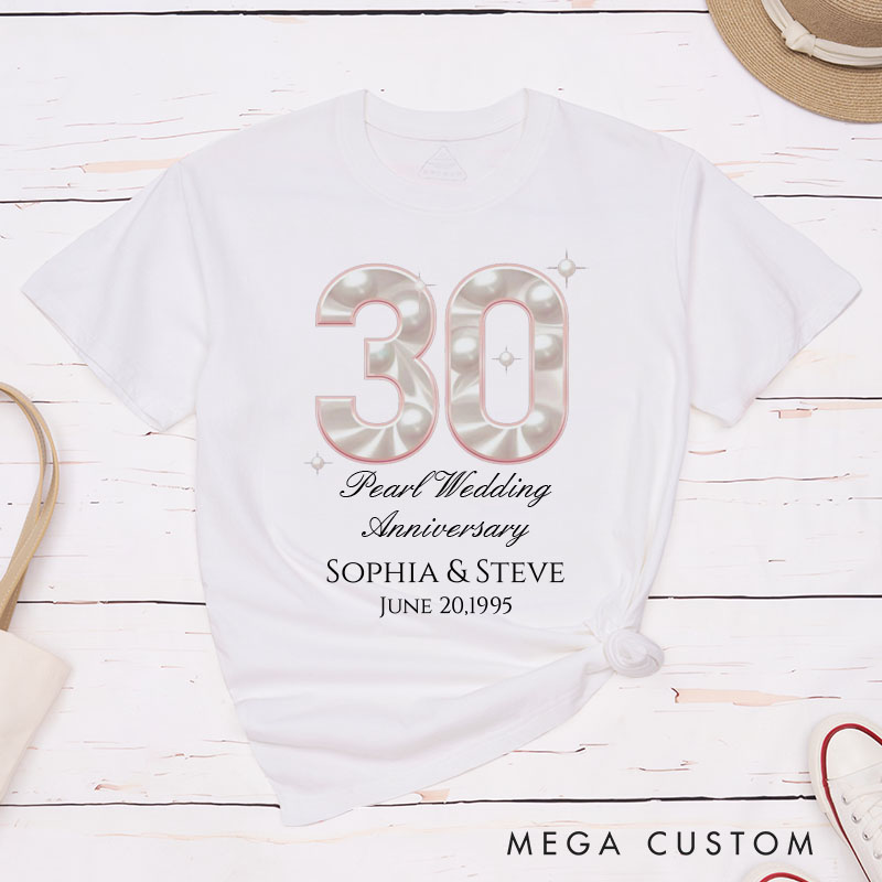 Personalized Couple 30th Anniversary T-Shirt 30th Pearl Wedding Anniversary Shirt Elegant Celebration Couple Gift Tee for Husband Wife 