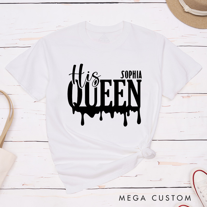 Personalized Couple Her King and His Queen Drip Effect Matching T-Shirt Valentine's Day T-Shirt for Husband Wife Boyfriend Girlfriend Gift