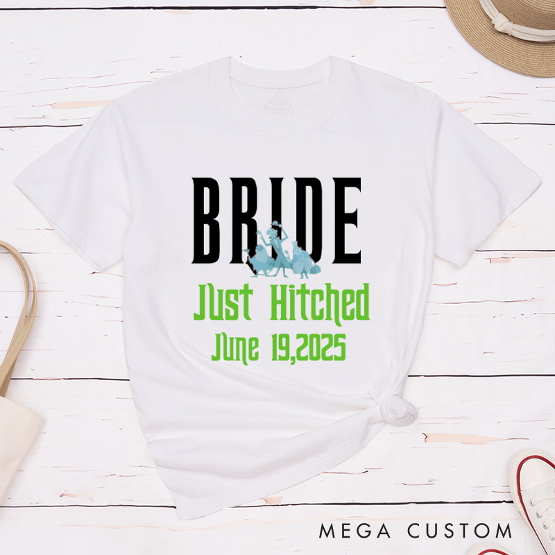 Personalized Playful Just Hitched Bride and Groom Wedding Couple Classic T-Shirt