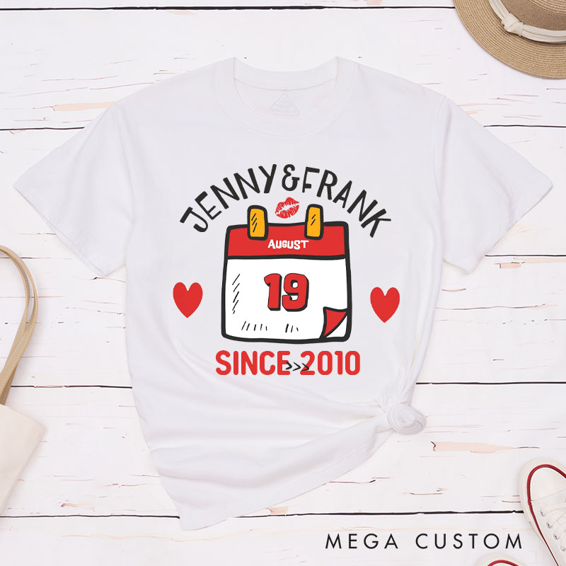 Personalized Couple 15th Anniversary T-Shirt Special Date Calendar Designed Anniversary Shirt Couple Gift Tee for Wife Husband