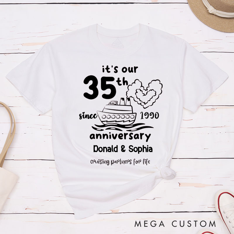 Personalized Couple 35th Anniversary T-Shirt Cruising Partners for Life  Anniversary Shirt for Couples Wife Husband Gift Tees