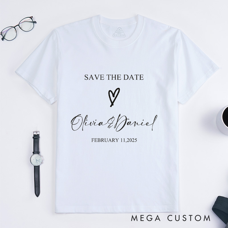Personalized "Save The Date" T-Shirt Couple Wedding Date Anniversary Shirt Husband Wife Anniversary Gift Tops for Her Gift for Him