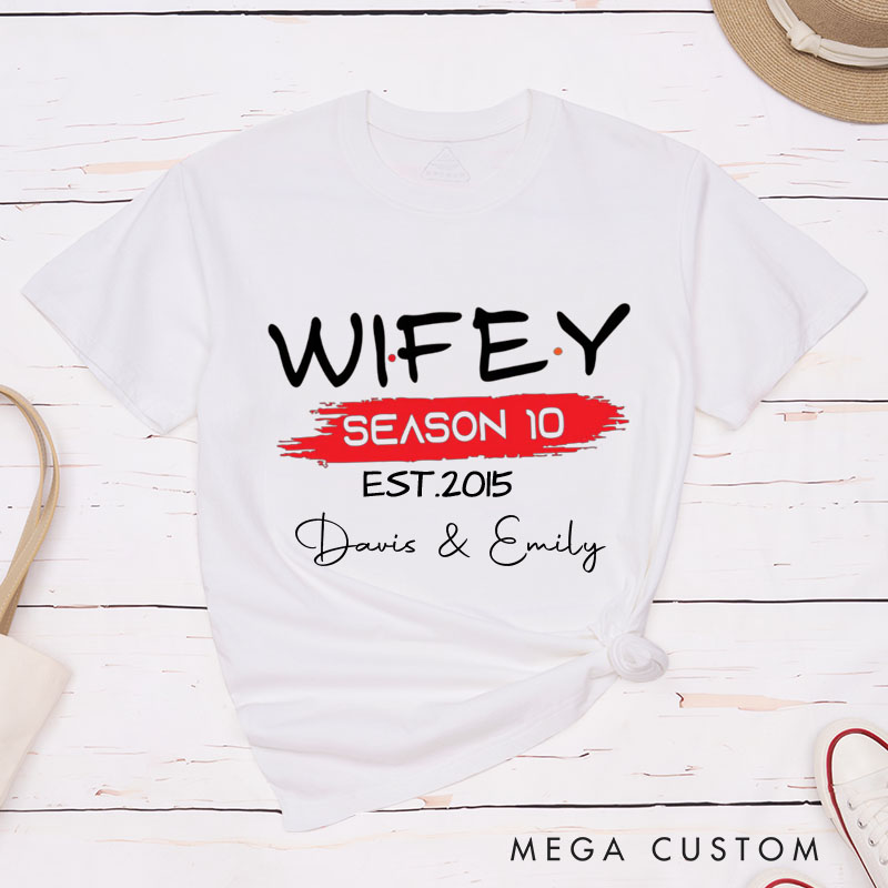 Personalized Couple 10th Anniversary T-Shirt Hubby & Wifey Season 10 Anniversary Shirt for Couples Wife Husband Gift Tees