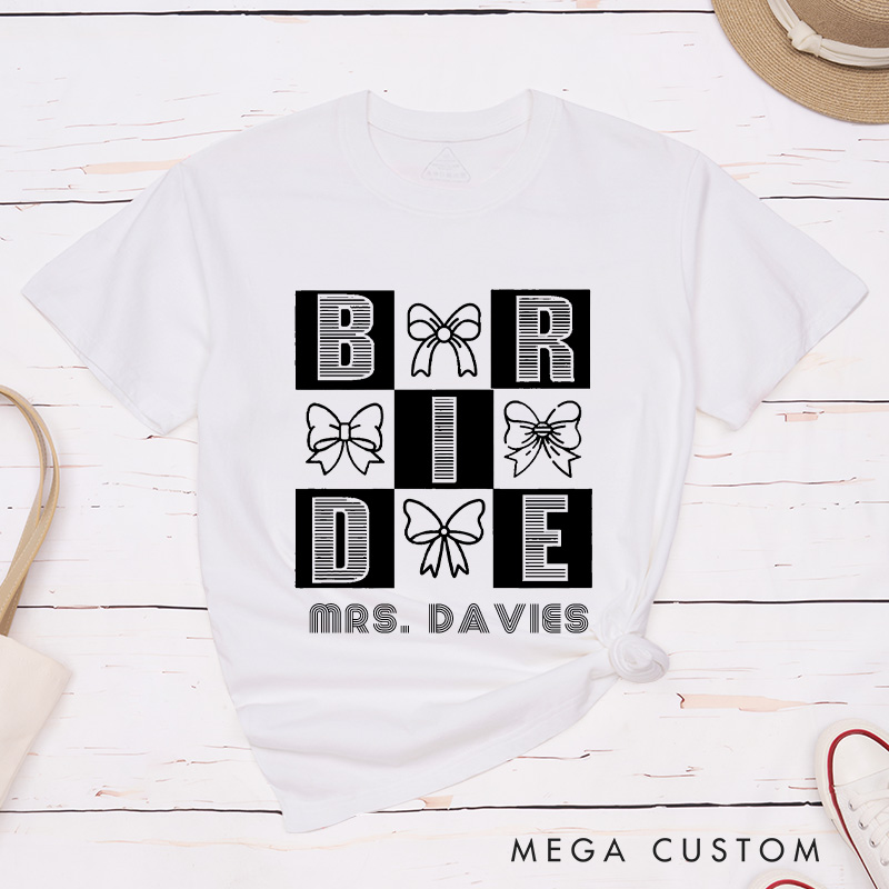 Personalized Chic Bow-Themed Bride and Groom Matching Wedding Couple Classic T-Shirt
