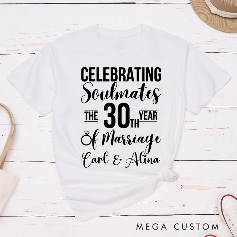 Personalized Couple 30th Anniversary T-Shirt Celebrating Soulmates 30th Year of Marriage Shirt for Couples Wife Husband Gift Tees for Her Him