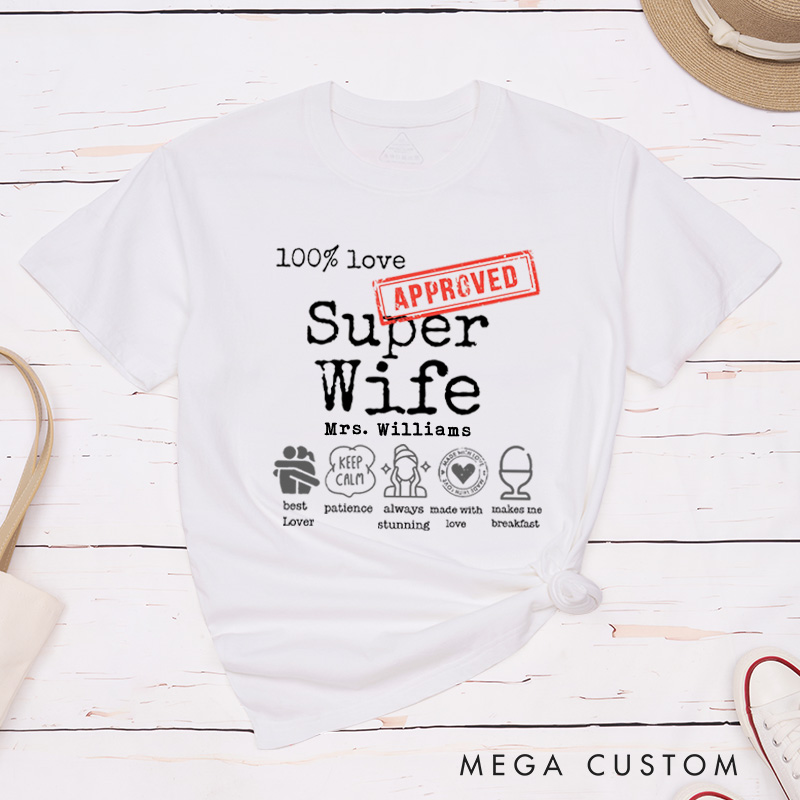 Personalized Fun Approved Super Wife and Super Husband Matching Wedding Couple Classic T-Shirt