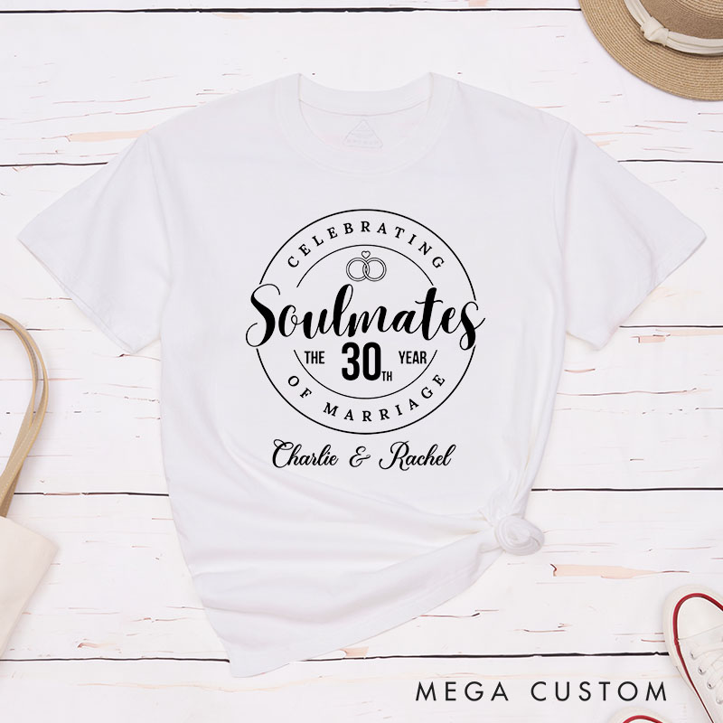 Personalized Couple 30th Anniversary T-Shirt Celebrating Soulmates 30th Anniversary Matching T-Shirts Anniversary Gift Tee