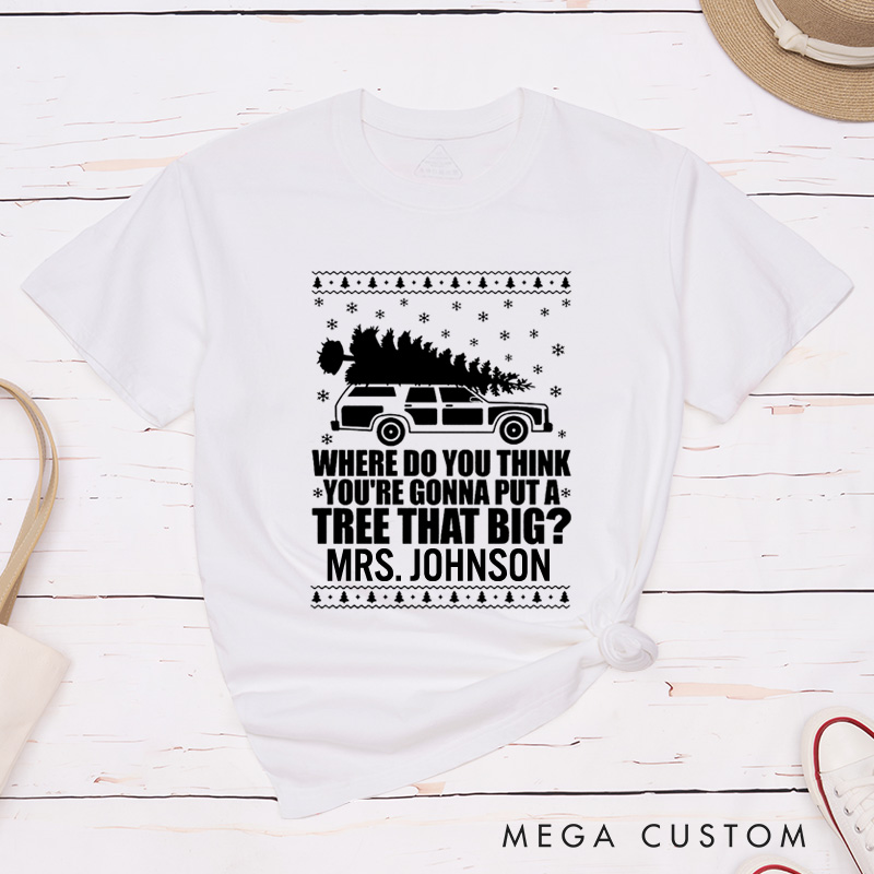 Personalized Funny Christmas Tree Debate Bend Over I'll Show You Matching Wedding Couple Classic T-Shirt