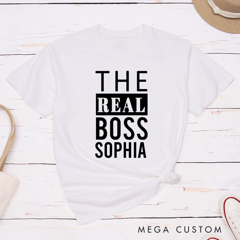 Personalized Minimalist Couple The Boss and The Real Boss Matching T-Shirt Valentine's Day T-Shirt for Husband Wife Boyfriend Girlfriend Gift