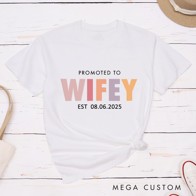 Personalized Playful Promoted to Hubby and Wifey Matching Wedding Couple Classic T-Shirt