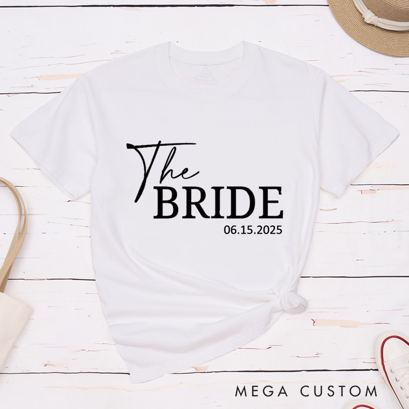 Personalized Minimalist The Bride and The Groom with Date Matching Wedding Couple Classic T-Shirt