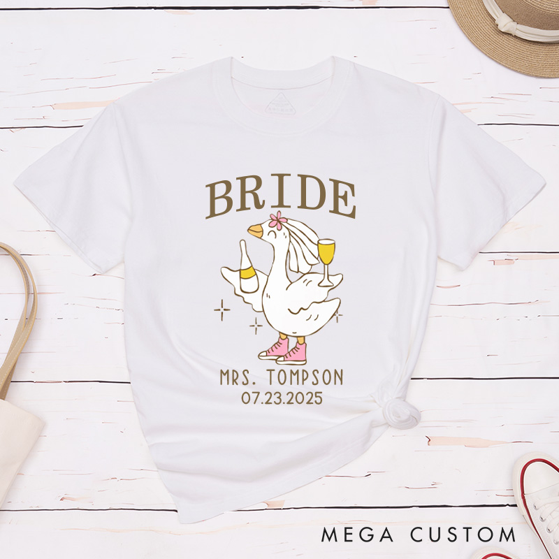 Personalized Lively Bride and Groom Silly Goose with Champagne Matching Wedding Couple Classic T-Shirt