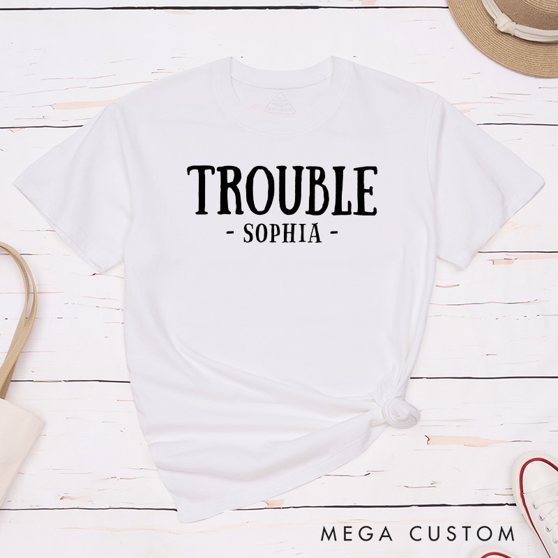 Personalized Couple Where I Go Trouble Follows Matching T-Shirt Valentine's Day T-Shirt for Husband Wife Boyfriend Girlfriend Gift for Hubby Wifey