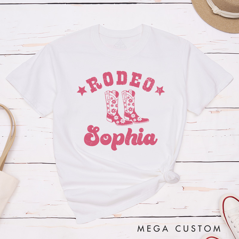 Personalized Couple Rodeo with Bull head and Cowgirl Boots T-Shirt Valentine's Day Matching T-Shirt for Husband Wife Boyfriend Girlfriend Gift