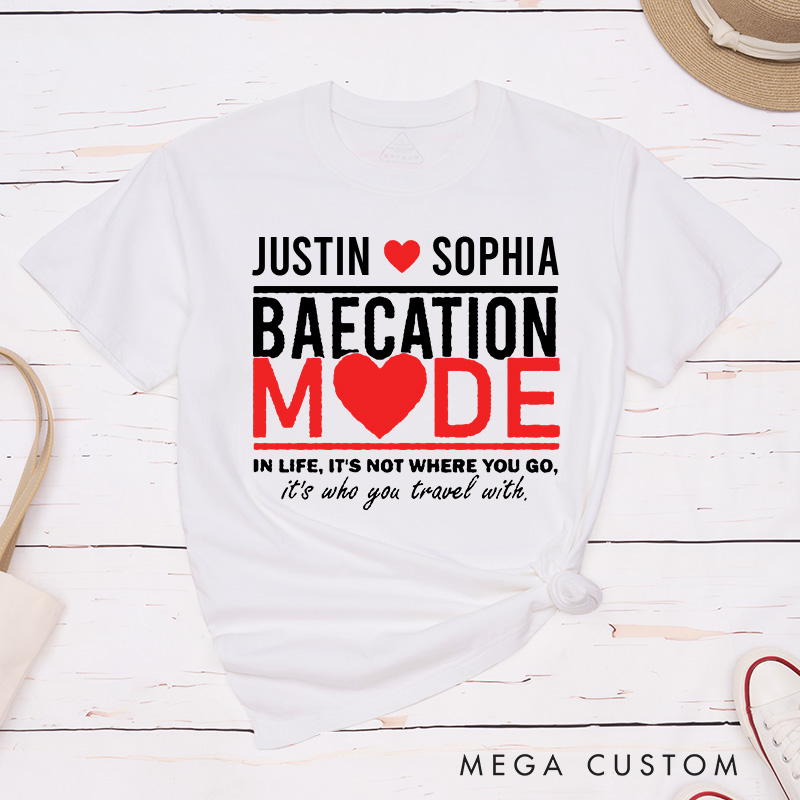 Personalized Couple Baecation Mode Matching T-Shirt Valentine's Day Classic T-Shirt for Husband Wife Boyfriend Girlfriend Gift for Wifey Hubby