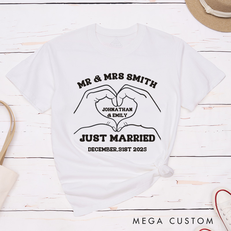 Personalized Heartfelt Gesture Just Married Mr and Mrs Wedding Couple Classic T-Shirt