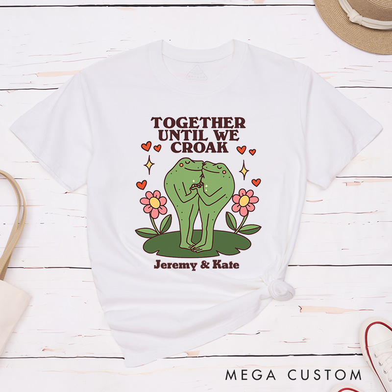 Personalized Couple Frog Together Until We Croak Matching T-Shirt with Name Valentine's Day Frog Kissing T-Shirt for Husband Wife Boyfriend Girlfriend