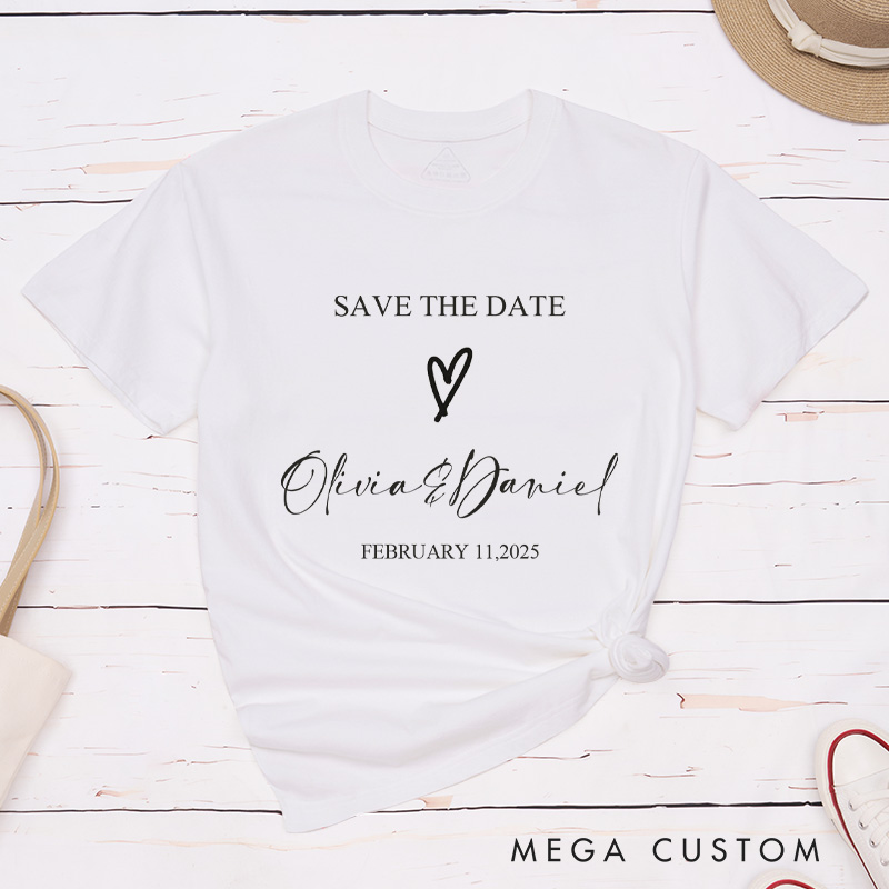 Personalized Save The Date with Your Names and Heart Wedding Couple Classic T-Shirt