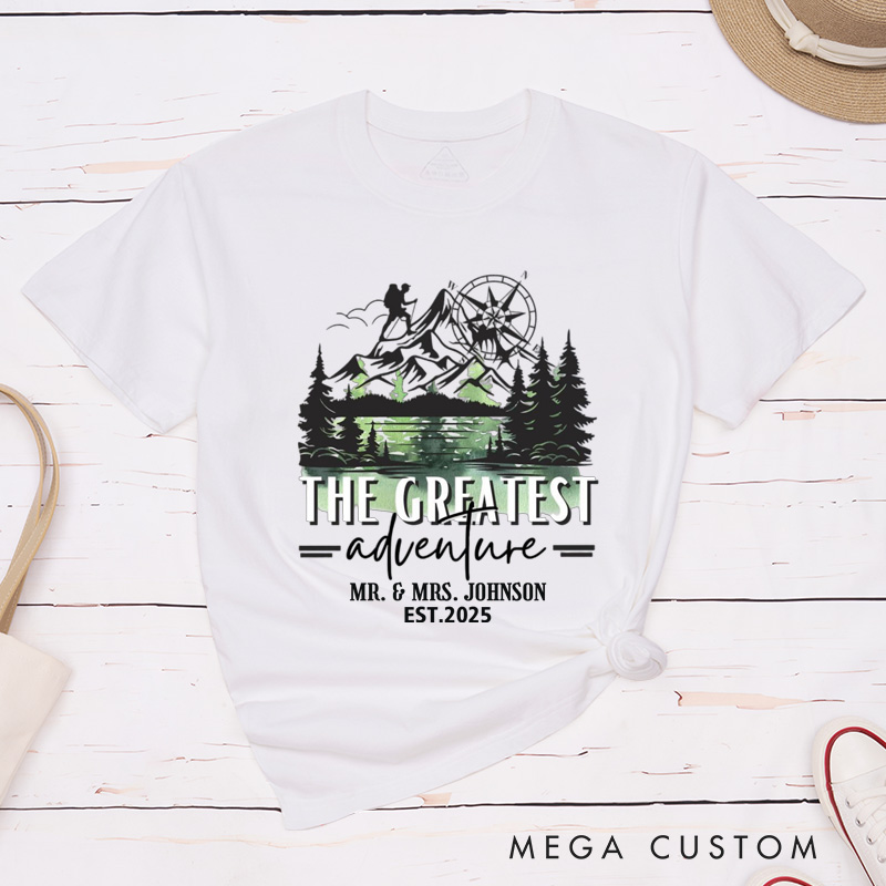 Personalized The Greatest Adventure Mr and Mrs Wedding Couple Classic T-Shirt