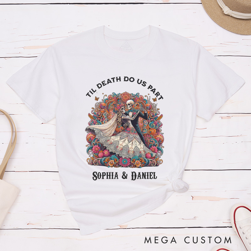 Personalized Til Death DoUs Part Dancing Skeleton Matching Wedding Couple Classic T-Shirt