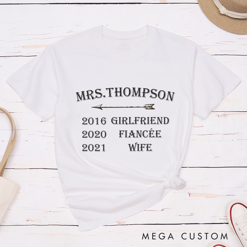 Personalized Mr and Mrs Milestone Journey with Arrow Matching Wedding Couple Classic T-Shirt