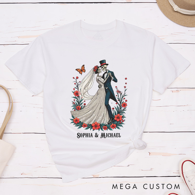 Personalized Romatic Dancing Skeleton Matching Wedding Couple Classic T-Shirt