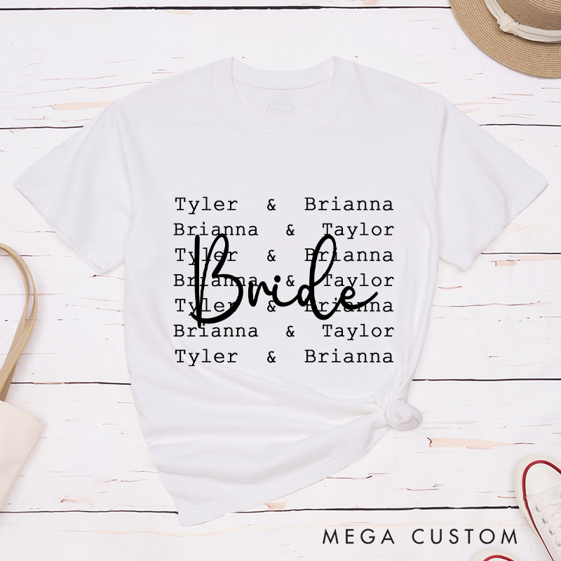 Personalized Modern Repetitive Text Bride and Groom Wedding Couple Classic T-Shirt