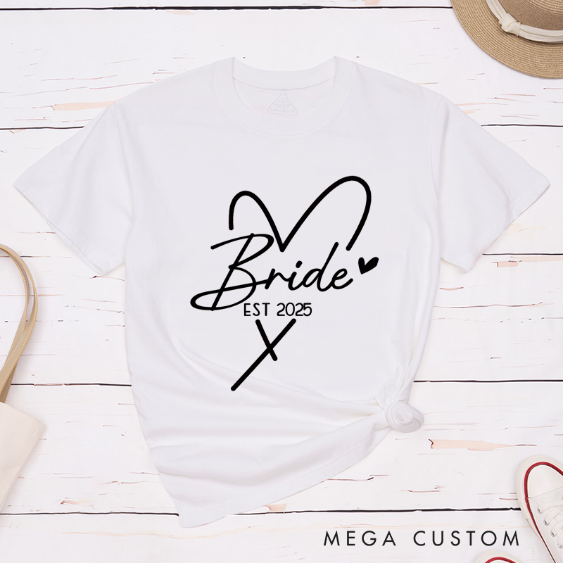 Personalized Bride and Groom with Heart Wedding Couple Classic T-Shirt