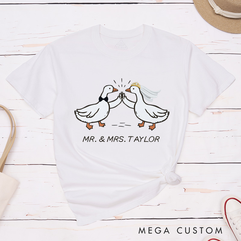 Personalized Mr and Mrs Silly Goose Bride and Groom Wedding Couple Classic T-Shirt