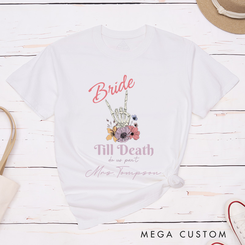Personalized Vinatge Til Death Do Us Part Skeleton Bride and Groom Matching Wedding Couple Classic T-Shirt