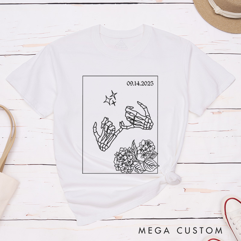Personalized Unique Skeleton Finger Hooks and Floral Wedding Couple Classic T-Shirt