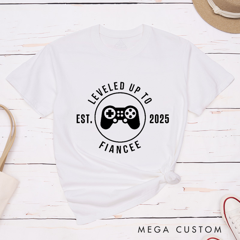 Personalized Leveled Up to Fiancée and Fiancé with Gaming Controller Engagement Couple Classic T-Shirt