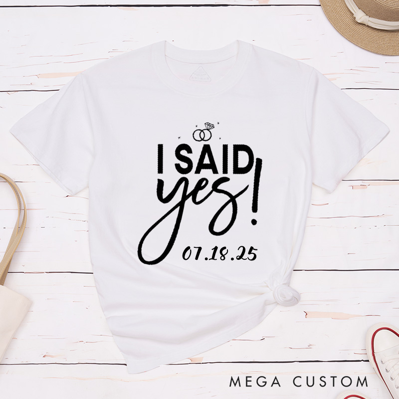 Personalized Elegant I Asked and I Said Yes Engagement Announcement with Rings Engagement Couple Classic T-Shirt
