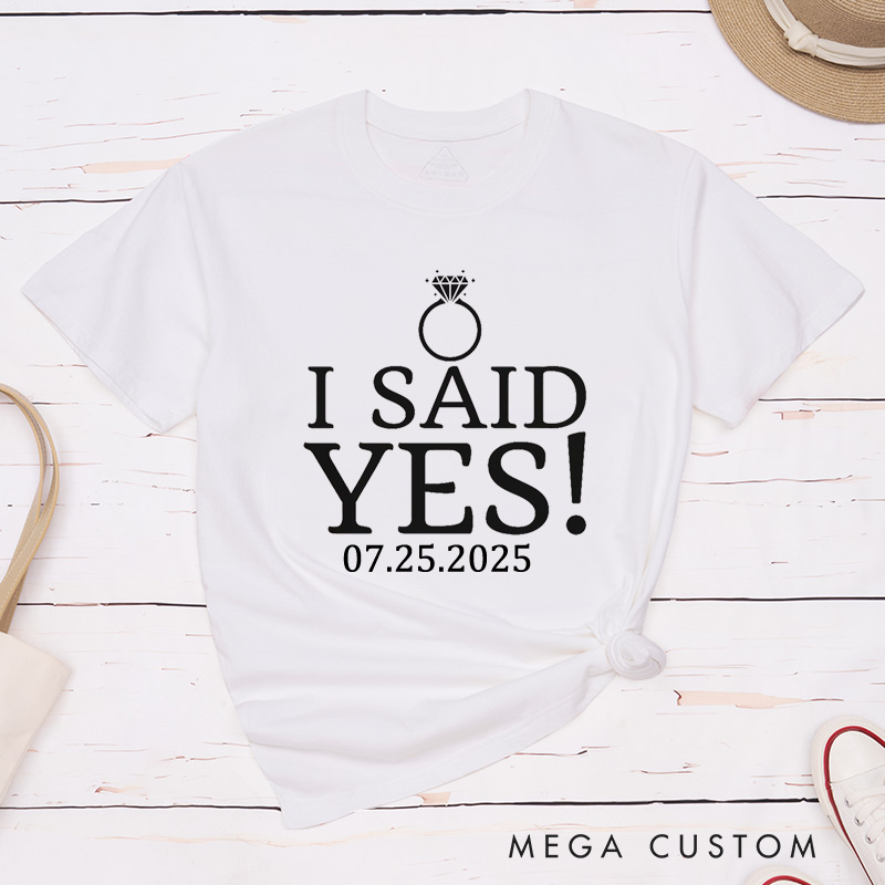 Personalized Elegant I Asked and I Said Yes Engagement Announcement Engagement Couple Classic T-Shirt
