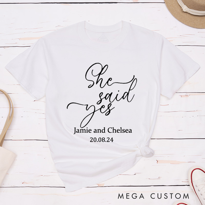 Personalized He Asked and She Said Yes Engagement Couple Classic T-Shirt