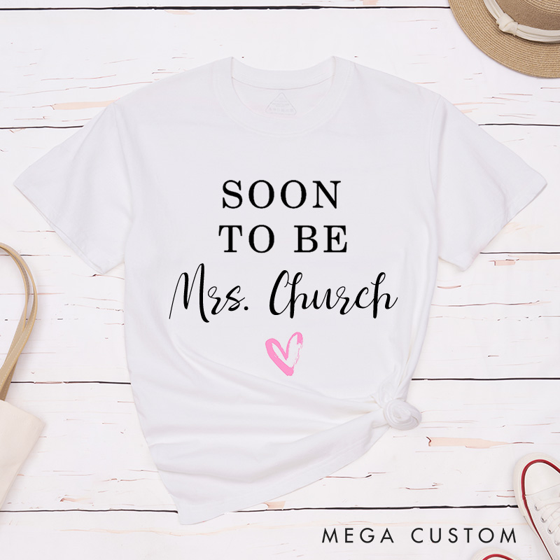 Personalized One Lucky Mr and Soon To Be Mrs with Heart and Bow Tie Engagement Couple Classic T-Shirt
