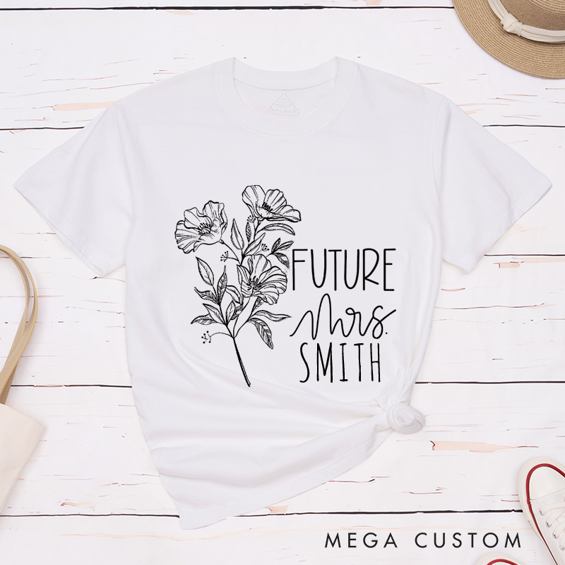 Personalized Floral Future Mrs and Lucky Mr Engagement Couple Classic T-Shirt